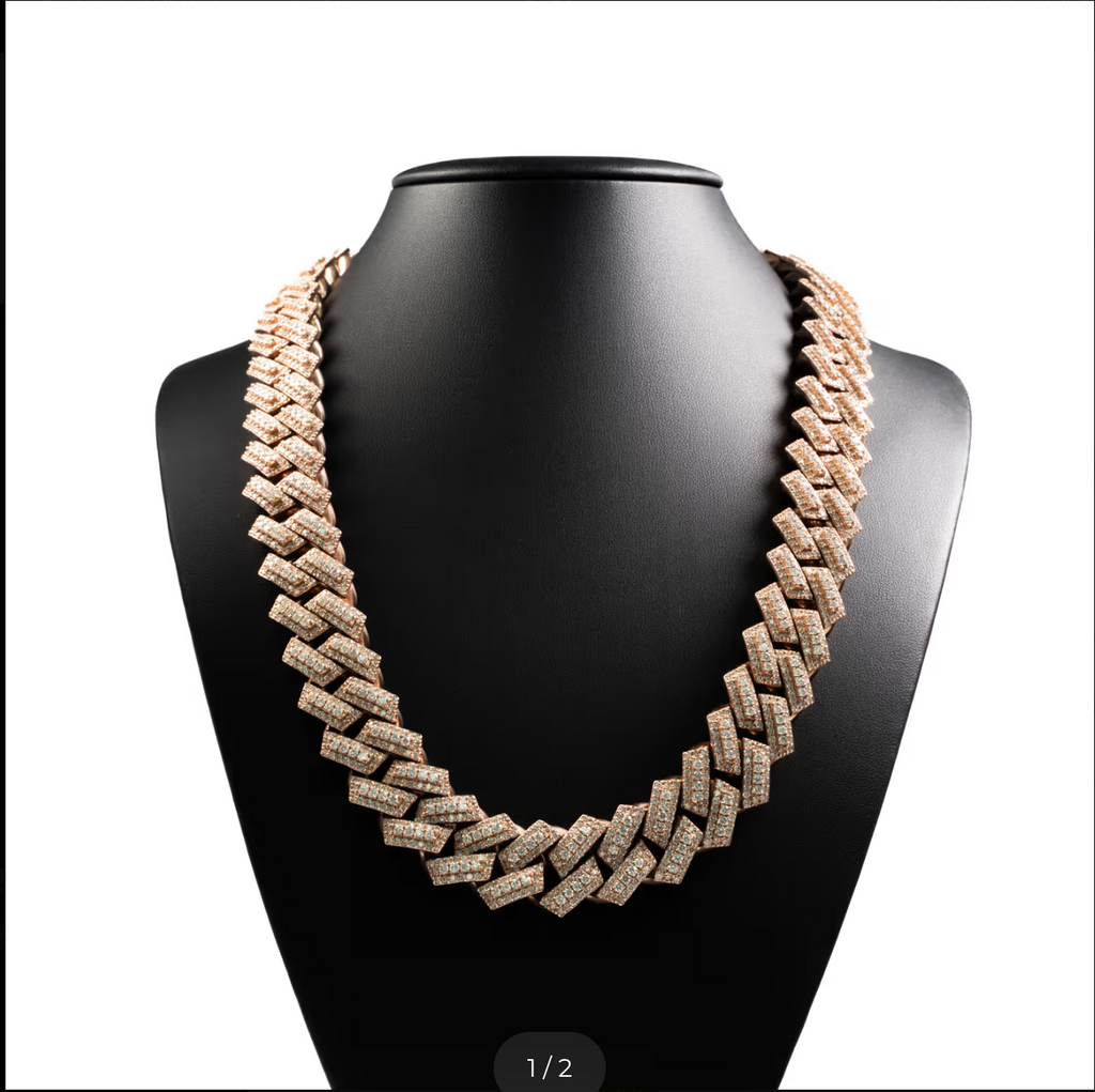 Miami Cuban Prong Set Round Cut Diamond Chain