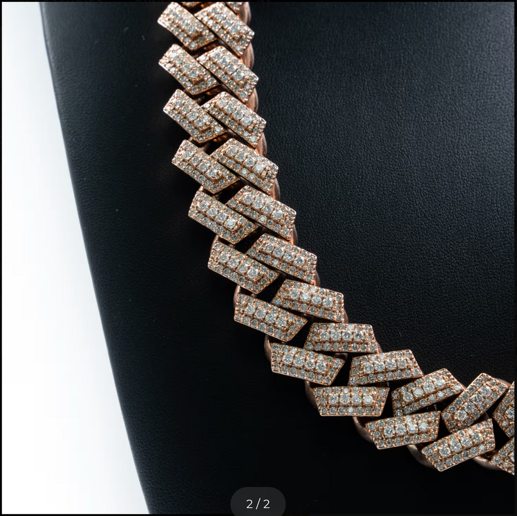 Miami Cuban Prong Set Round Cut Diamond Chain